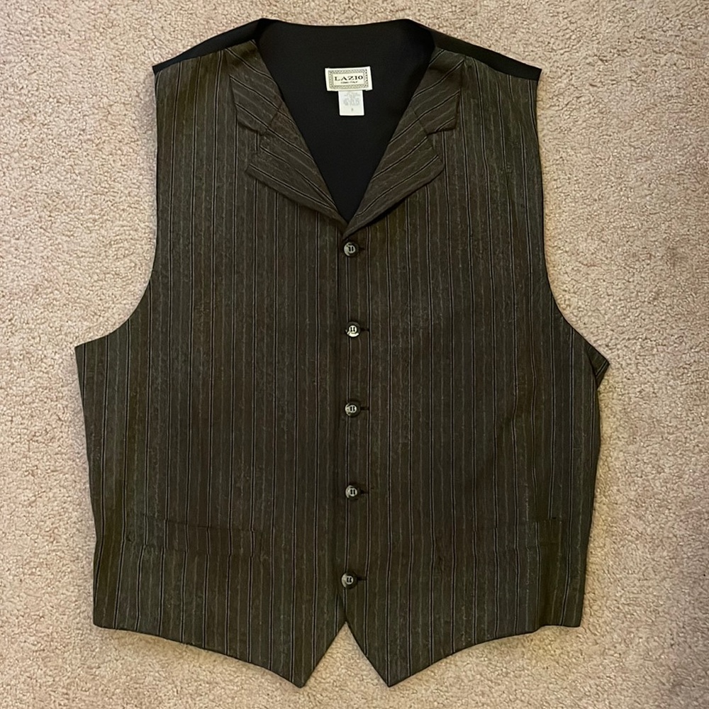 Charcoal track-striped vintage-styled vest by Lazio, size XL